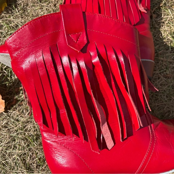 Cherry Red Vintage Fringe Cowboy Boots - Picture 11 of 14